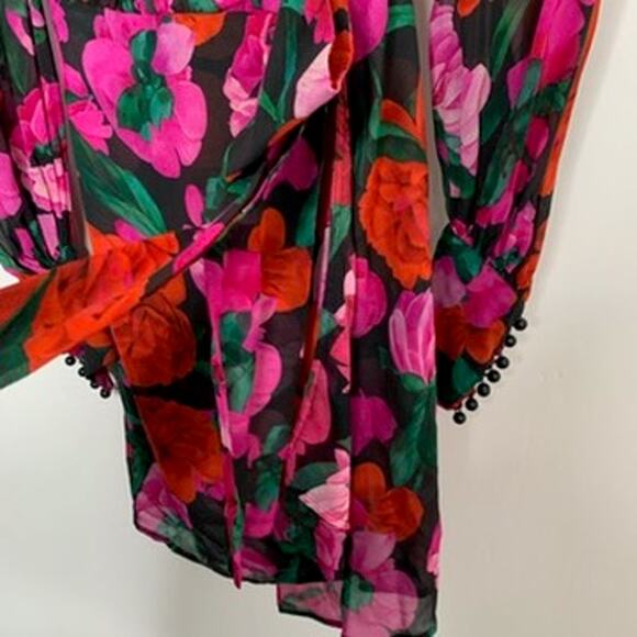 The Kooples Dolce Vite Floral Mini Pink Longsleeve Dress Womens 100% Silk Size 0 - Picture 10 of 16